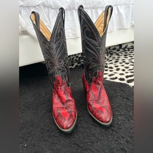 Vintage Red & Black snakeskin cowboy boot